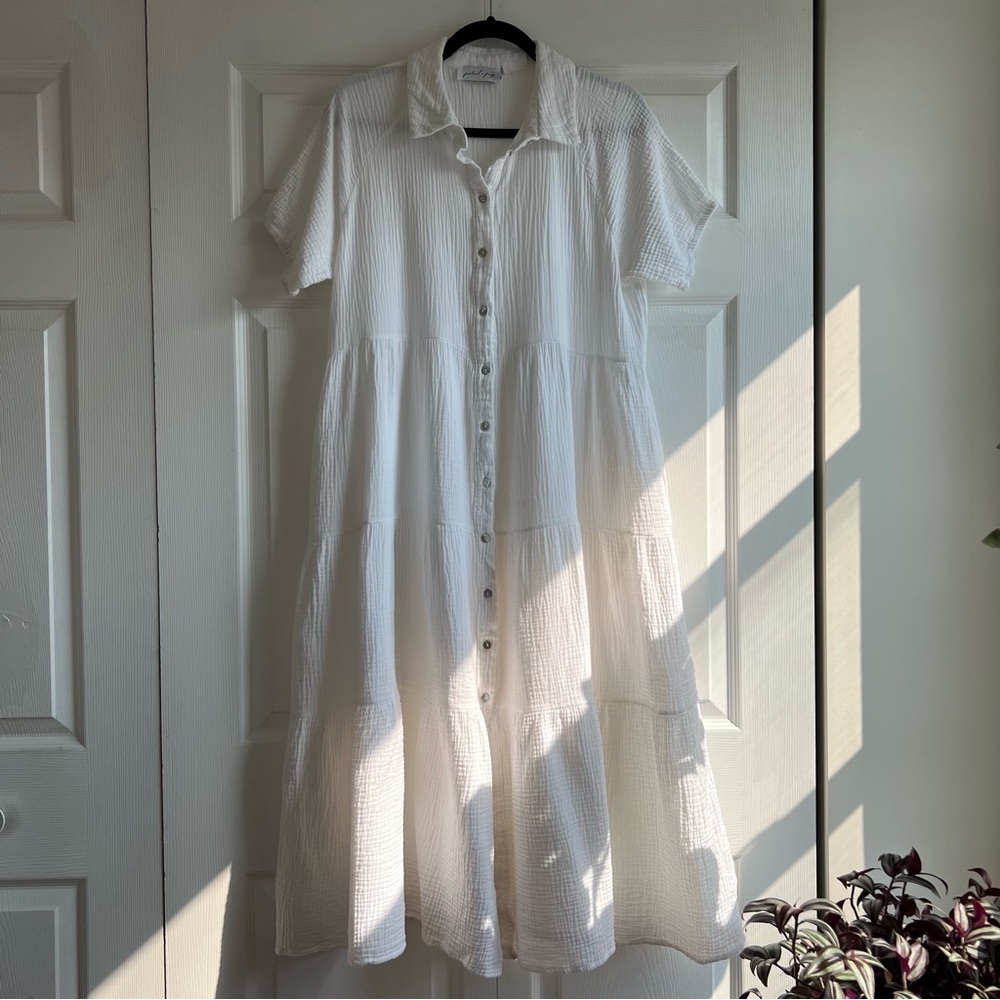 Petal & Pup White Button-Front Maxi Dress